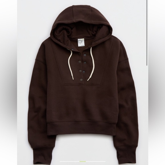 aerie Tops - Aerie Chocolate Brown Hooded Pullover Sweatshirt